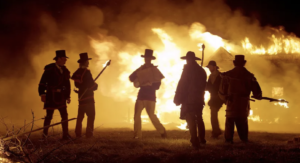 filming location in southwestern ontario, men burning a building